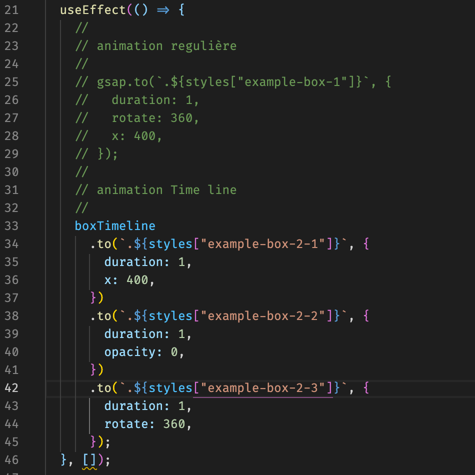 Code de création de la timeline