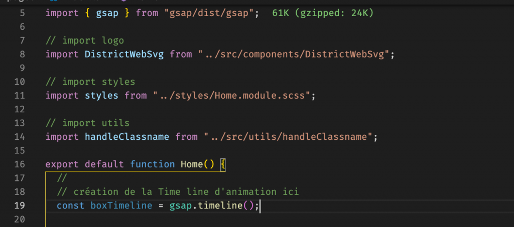 Code de déclaration du timeline