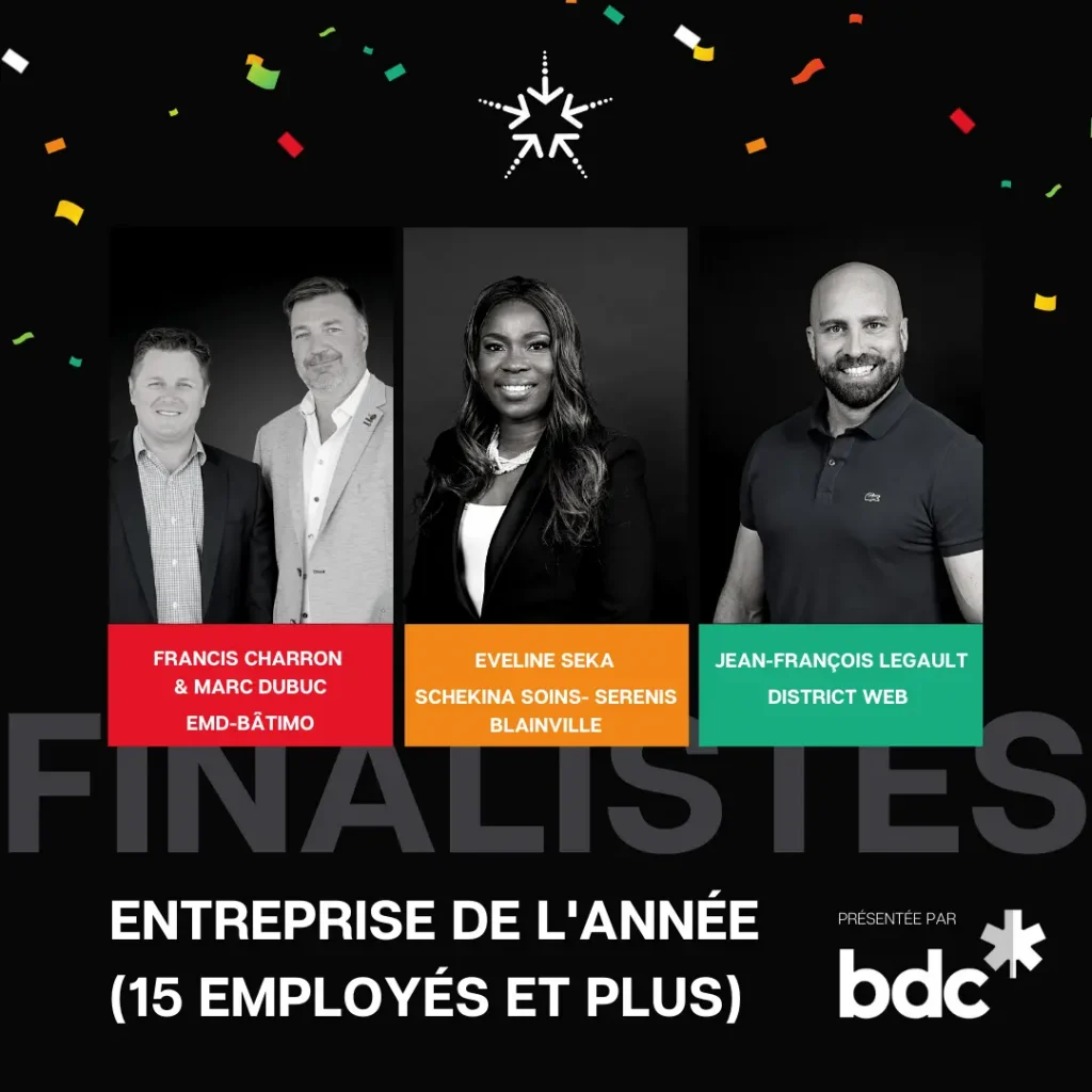 photos des trois finaliste du concours Stellar dans la catégorie Entreprise de l’année (15 employés et plus)!